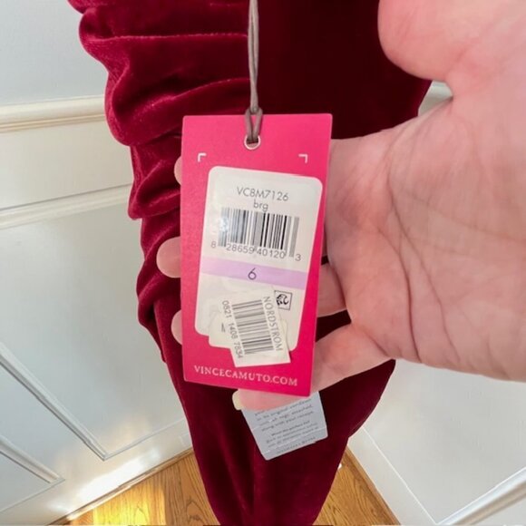 Vince Camuto Red/Burgundy Velvet Draped Ruched Halter Neck Dress NWT 6 - Picture 8 of 11